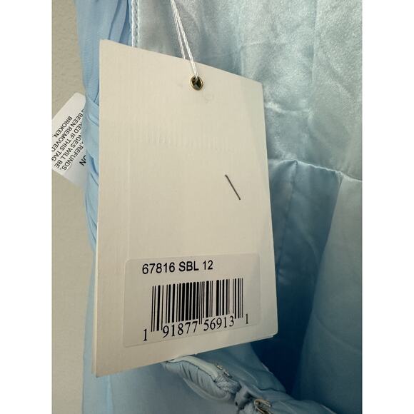 Mac Duggal Light Blue Sleeveless Halter Neck Ruche Skirt Ruffle Dress Size 12 - Picture 9 of 9